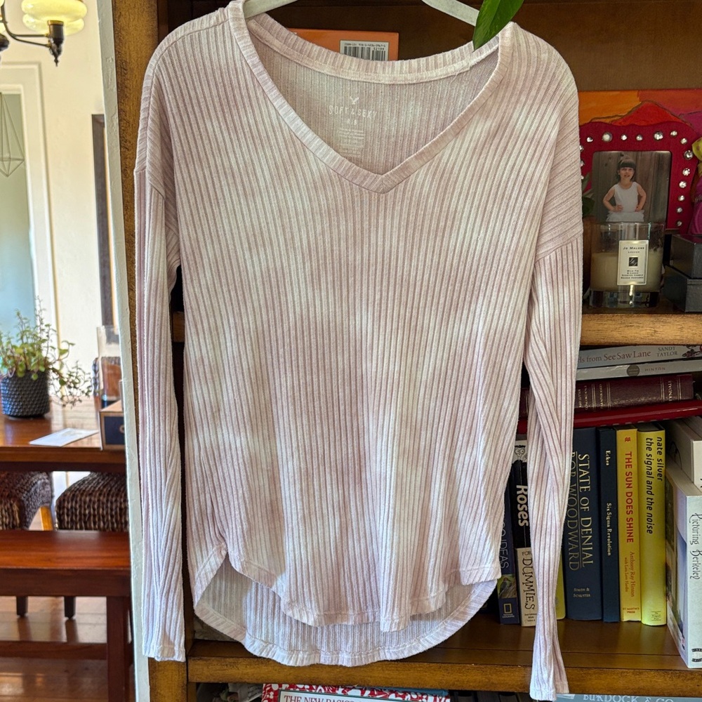 American Eagle Light Pink Tie Dye Ribbed Long Sleeve Top
